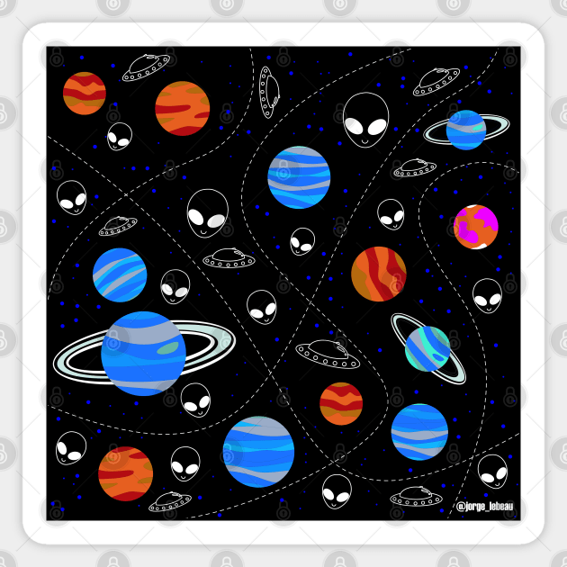 deep space in alien pattern Sticker by jorge_lebeau